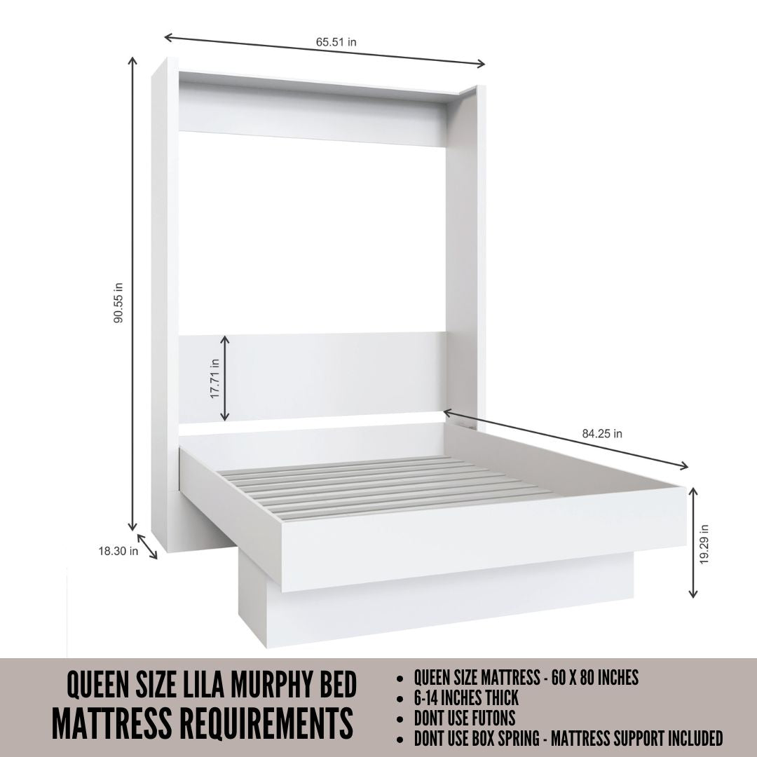 Easy-Lift Queen Murphy Wall Bed in Natural Brown Wood Grain with Shelf