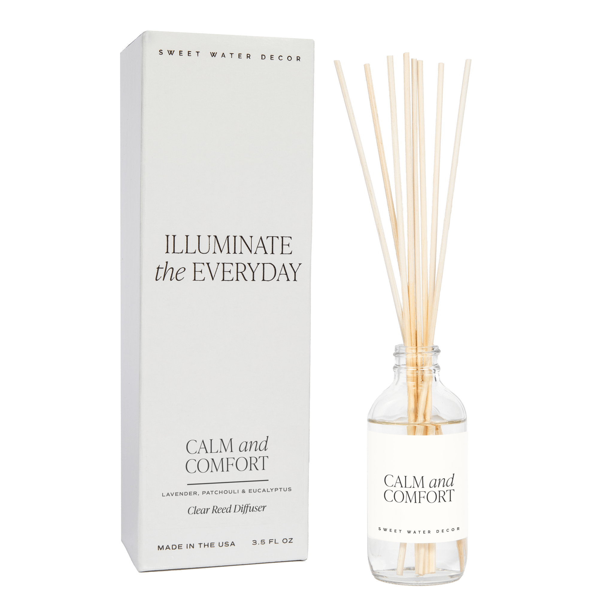 Calm and Comfort Clear Reed Diffuser (Self Care Lavender and Eucalyptus)