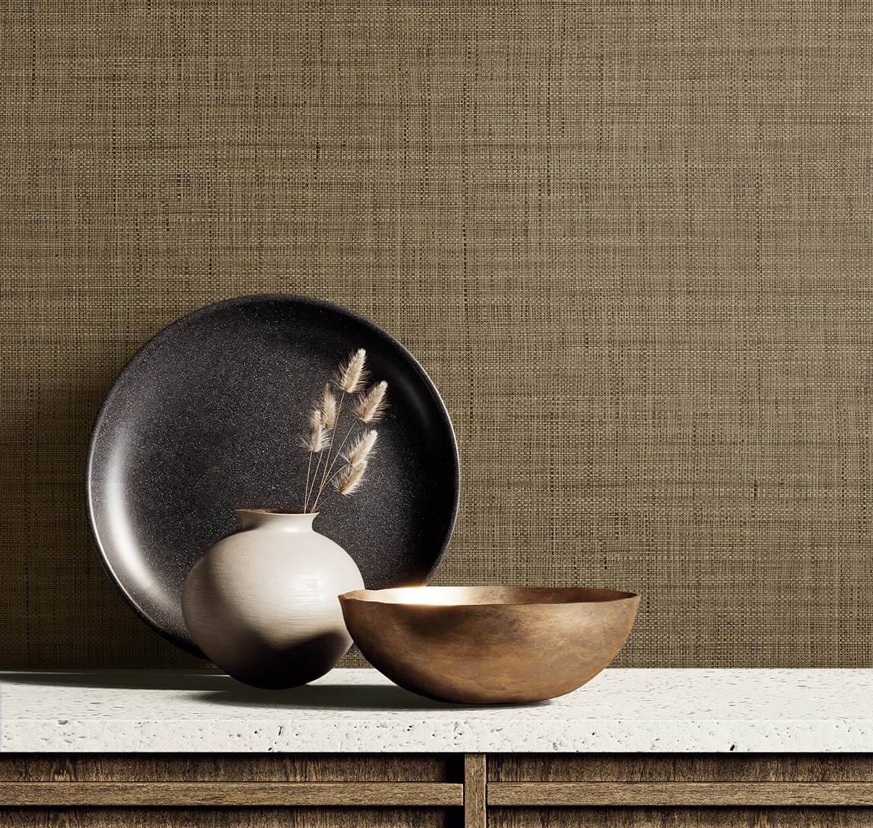 Raffia Harvest Twine Faux Weave Embossed Vinyl Unpasted Wallpaper