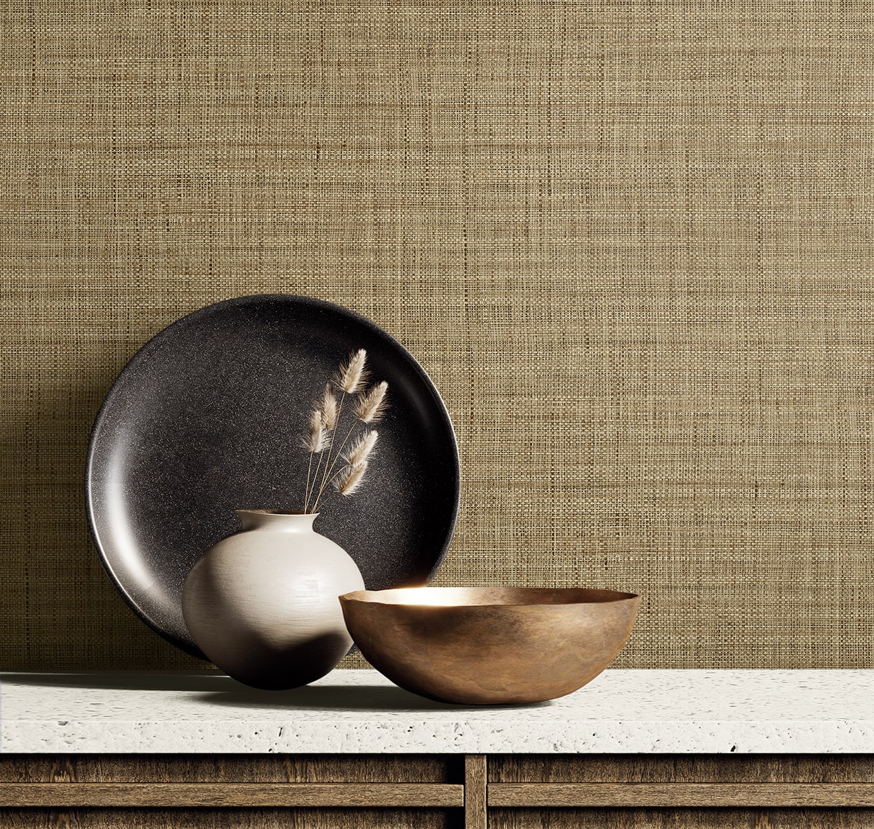 Raffia Harvest Twine Faux Weave Embossed Vinyl Unpasted Wallpaper