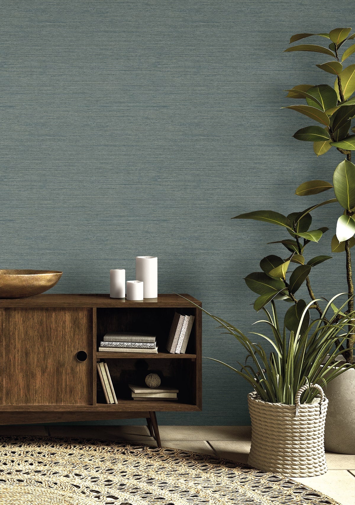Raffia Threaded Faux Weave Embossed Vinyl Unpasted Wallpaper