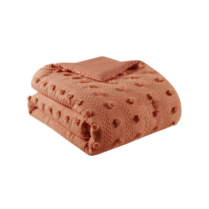 King / California King 3-Piece Rust Orange Pompom Microfiber Comforter Set