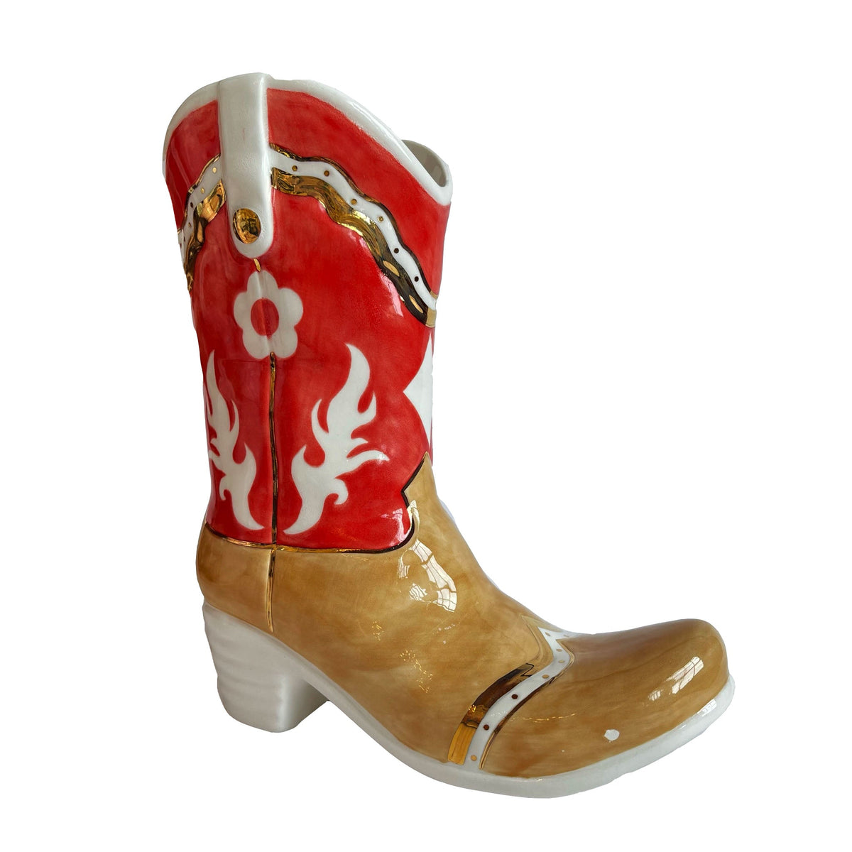 Two Tone Monogrammed Cowboy Boot Vase