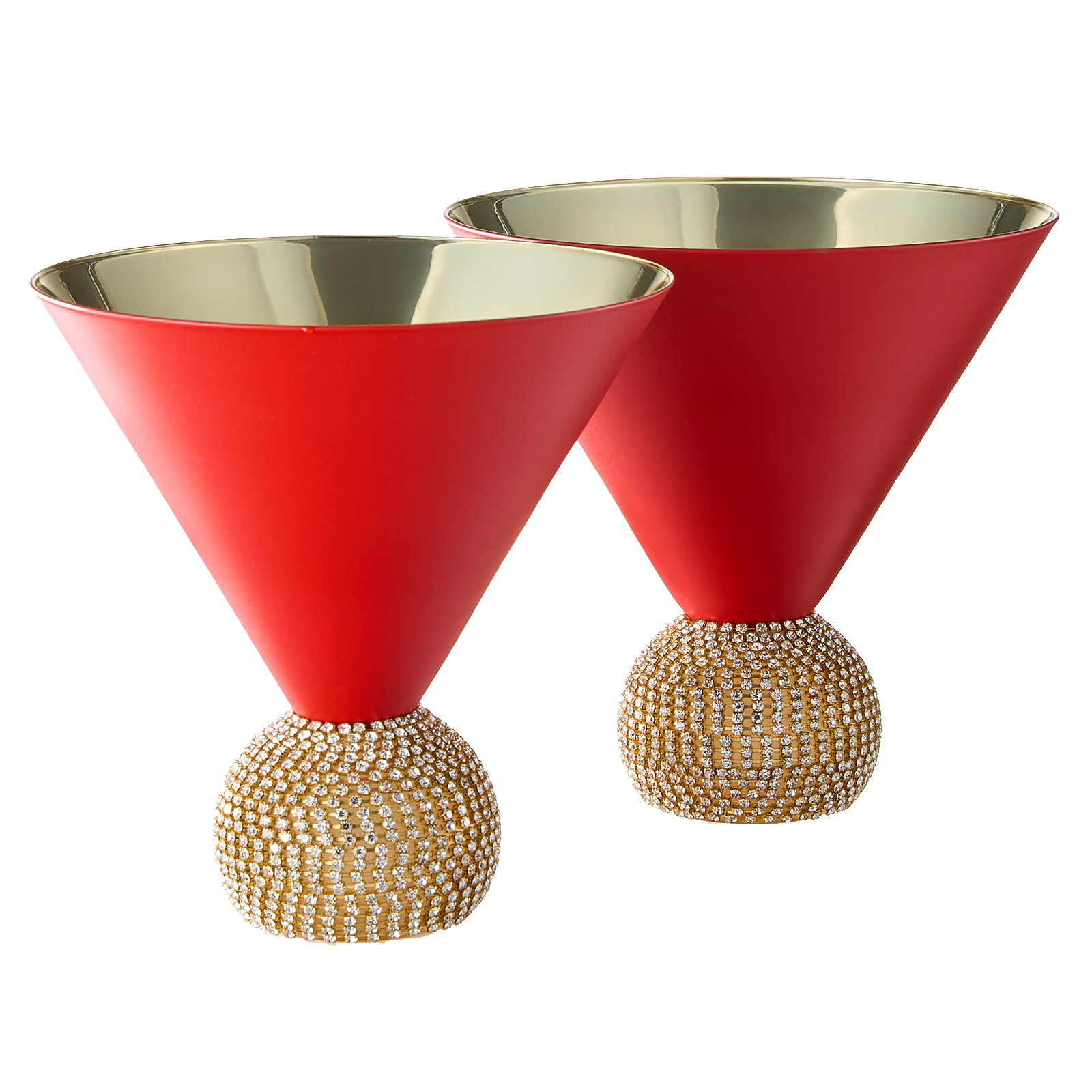 Diamond Studded Martini Glasses Set Of 2 Matte Red Gold Modern Cocktail Glass Rhines