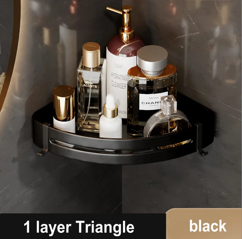 Gold Bathroom Corner Shelf: Wall-Mounted Triangle Storage Rack for Toiletries