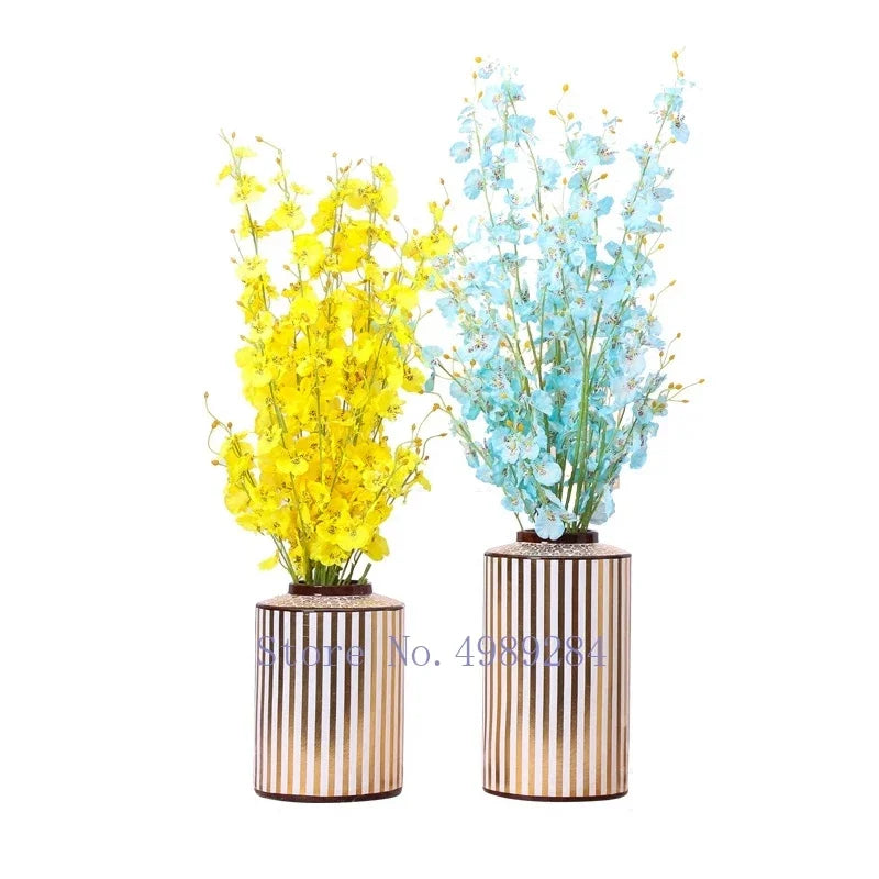 Golden Stripe Ceramics Vase with Cover, Modern Storage Jar for Home Decor