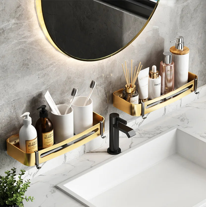 Gold Bathroom Corner Shelf: Wall-Mounted Triangle Storage Rack for Toiletries