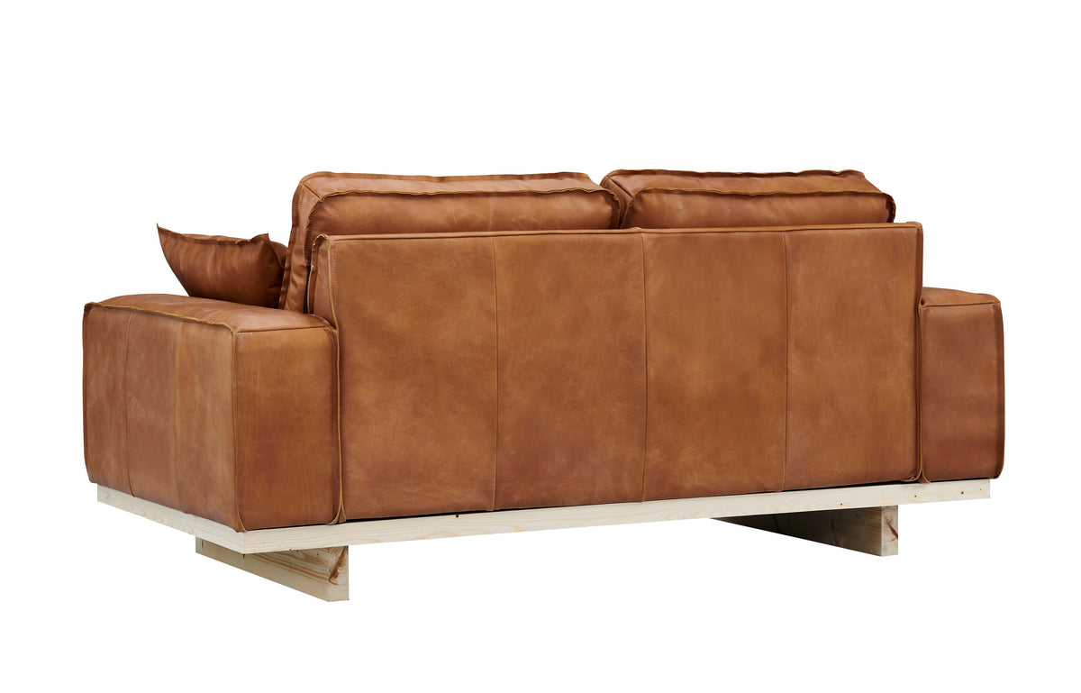 Wainscot Top Grain Leather Love Seat - Light Chestnut