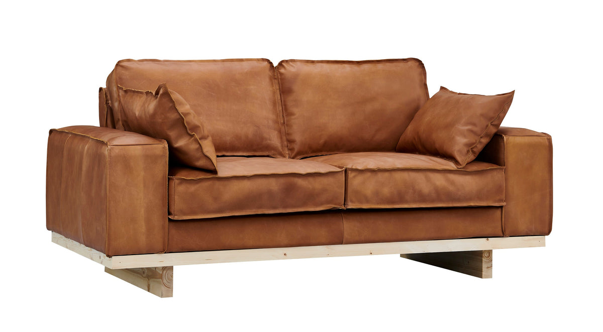 Wainscot Top Grain Leather Love Seat - Light Chestnut