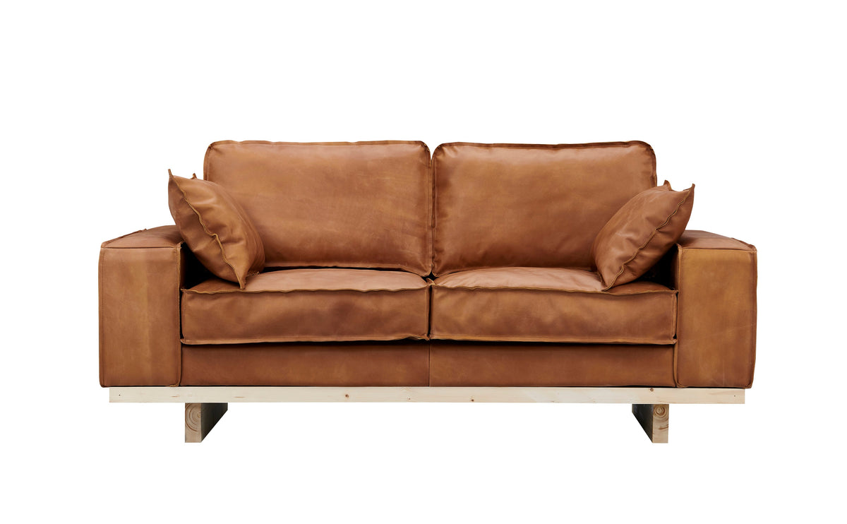 Wainscot Top Grain Leather Love Seat - Light Chestnut