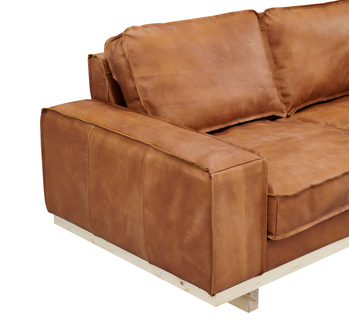 Wainscot Top Grain Leather Love Seat - Light Chestnut