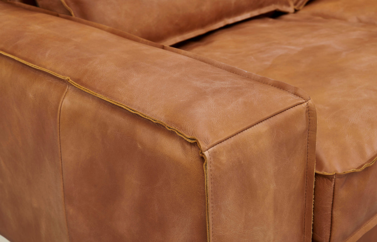 Wainscot Top Grain Leather Sofa - Light Chestnut