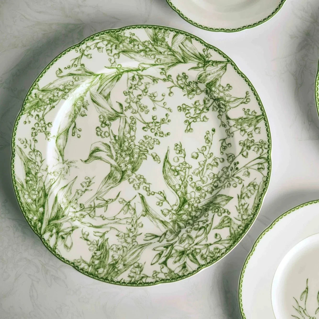 Green Flower Print Dinner Plate