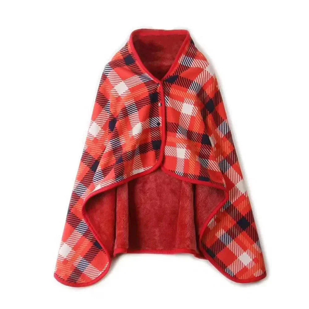 Double-Layer Tartan Plaid Blanket Scarf – Warm Winter Shawl for Women