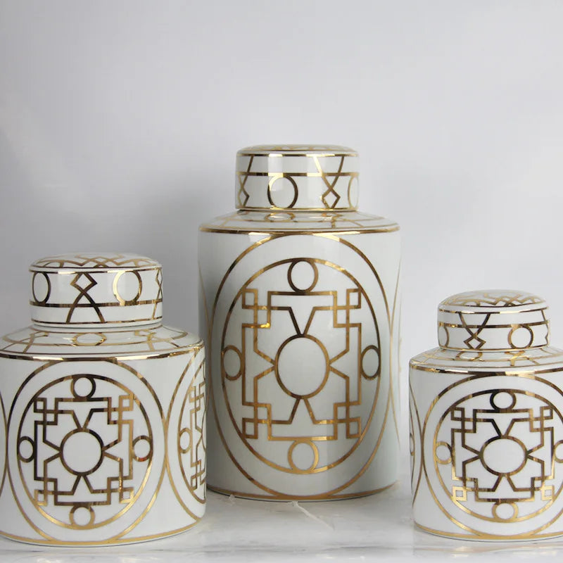 Gold Grain Ceramic Cylinder Storage Jar Vintage Vase Tissue Box Ornaments