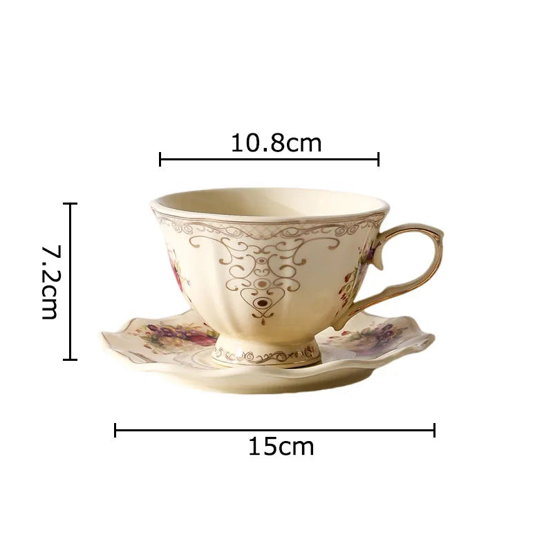 Lace Edge Flower Ceramic Cup & Saucer Set - Gold-plated Teacup for Dining Table
