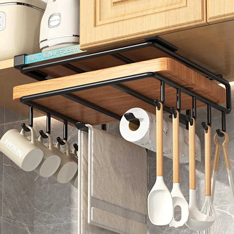 Kitchen Rack: Cupboard Paper Towel Rags Hanger with Hooks