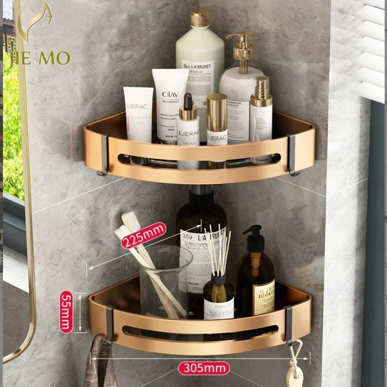 Gold Bathroom Corner Shelf: Wall-Mounted Triangle Storage Rack for Toiletries
