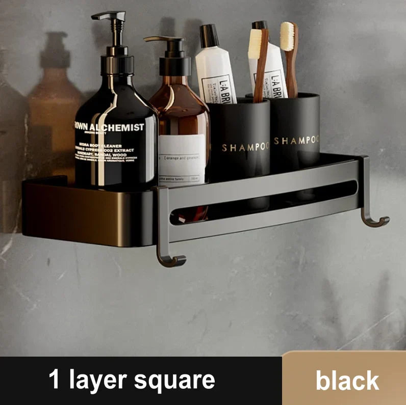 Gold Bathroom Corner Shelf: Wall-Mounted Triangle Storage Rack for Toiletries