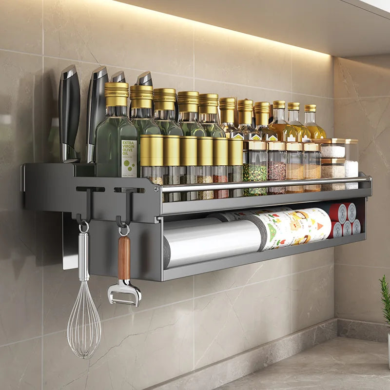 Kitchen Organizer Rack - Multi-Functional Wall-Mounted Spice & Utensil Storage