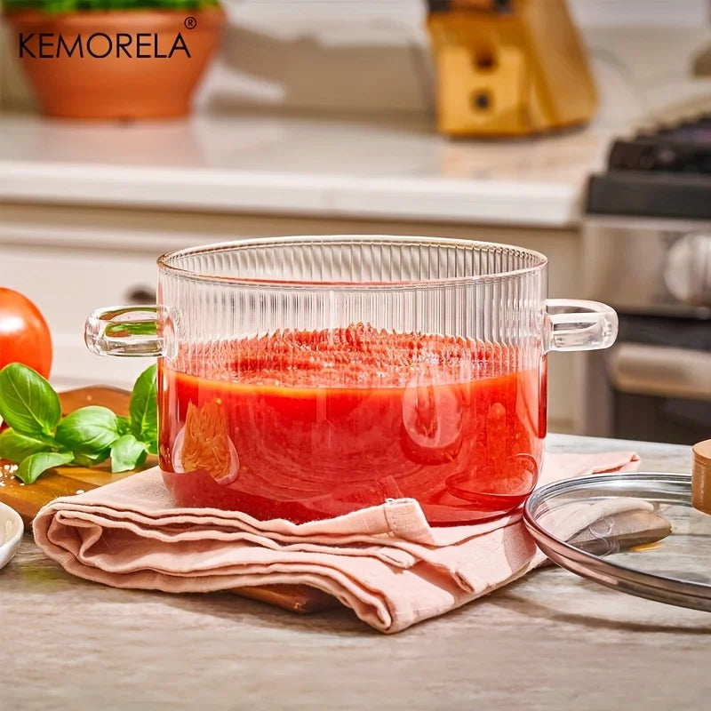 Heat-Resistant Glass Cooking Pot with Lid - 1.6L | Versatile Soup and Stock Pot