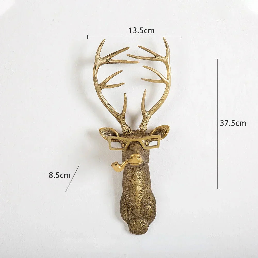 Golden Deer Head Wall Hook: Antique Bronze Resin Animal Pendant for Stylish Wall Decor
