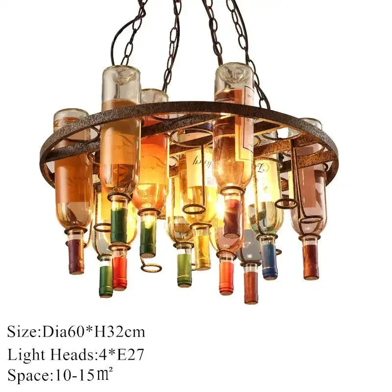Industrial Metal Wine Bottle Chandelier for Coffee Shop Bar LED Decor