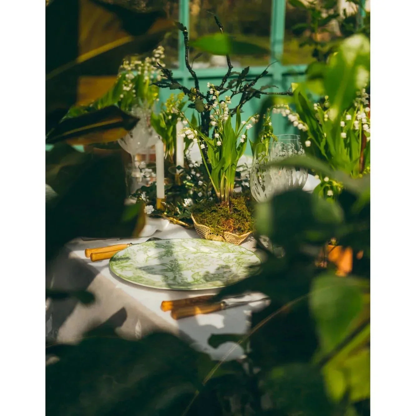 Green Flower Print Dinner Plate
