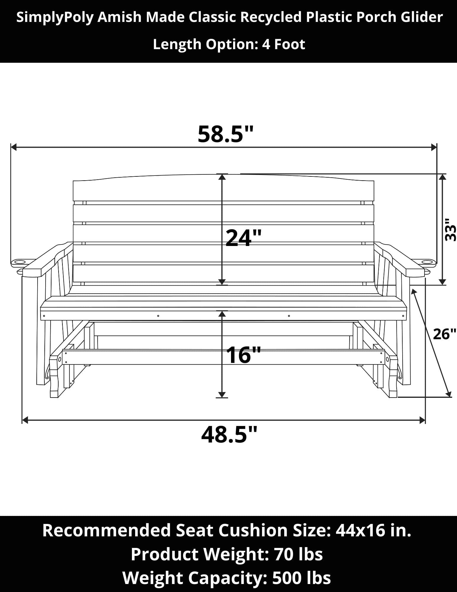 SimplyPoly Amish Made Classic Recycled Plastic Porch Glider