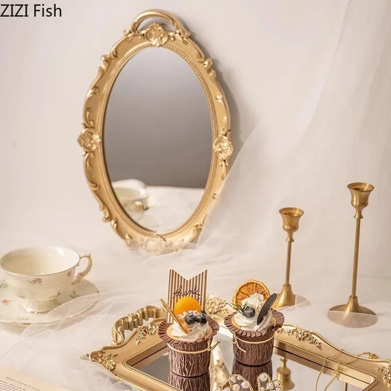 Lace Relief Glass Tray: Vintage Mirror Jewelry Organizer & Decorative Cosmetics Storage