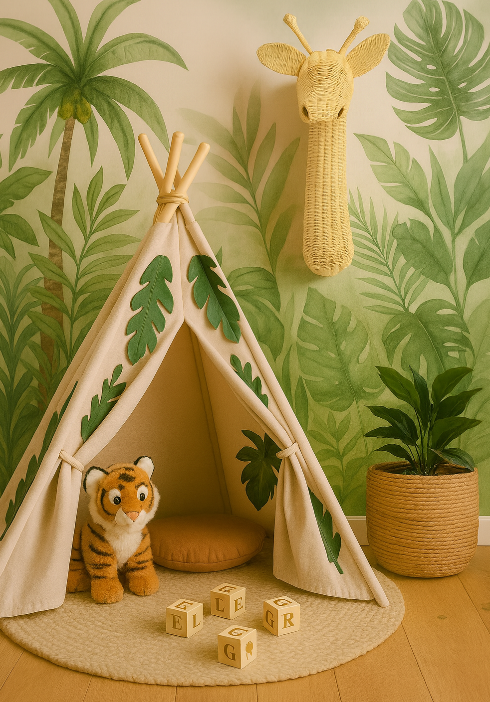 Rattan Giraffe Wall Decor – Boho Nursery & Kids Room Wall Art | Handmade Safari Animal Decor