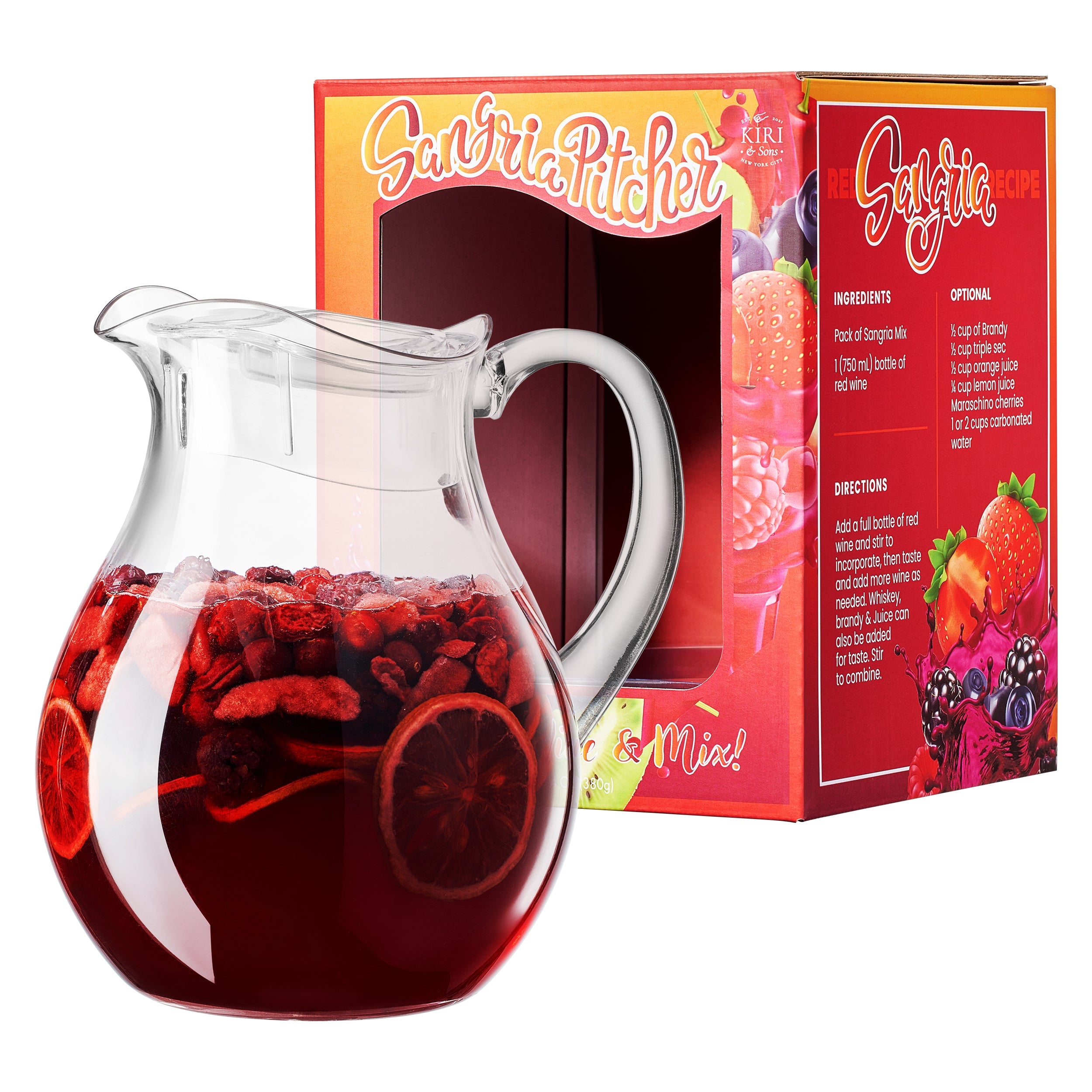 Sangria Drink Mix Acrylic Beverage Pitcher With Lid 72 Oz Homemade Make Your Own Sangria Dried Fruit