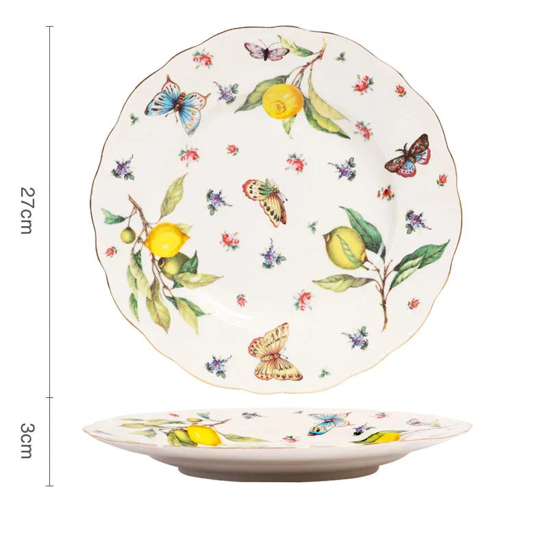 Gold Edge Cup & Saucer Set: Lemon Teapot, Coffee Mug, Ceramic Plates & Drinkware