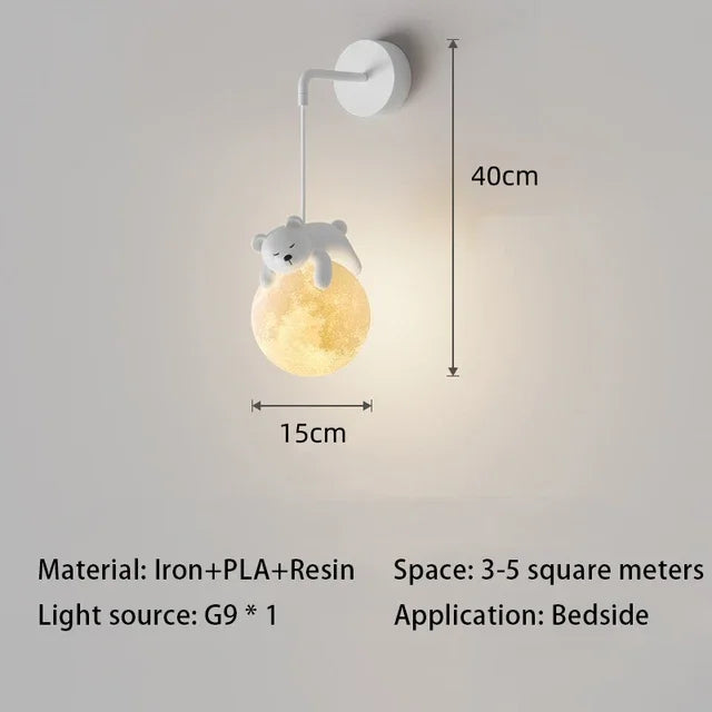 Kids Room LED Chandeliers White Bear Bunny Pendant Light Glass Bedside Lamp