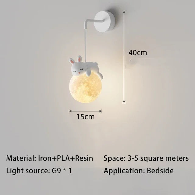Kids Room LED Chandeliers White Bear Bunny Pendant Light Glass Bedside Lamp