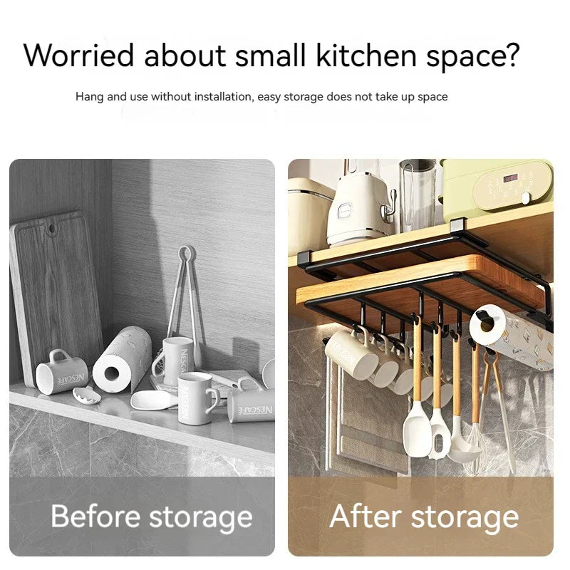 Kitchen Rack: Cupboard Paper Towel Rags Hanger with Hooks