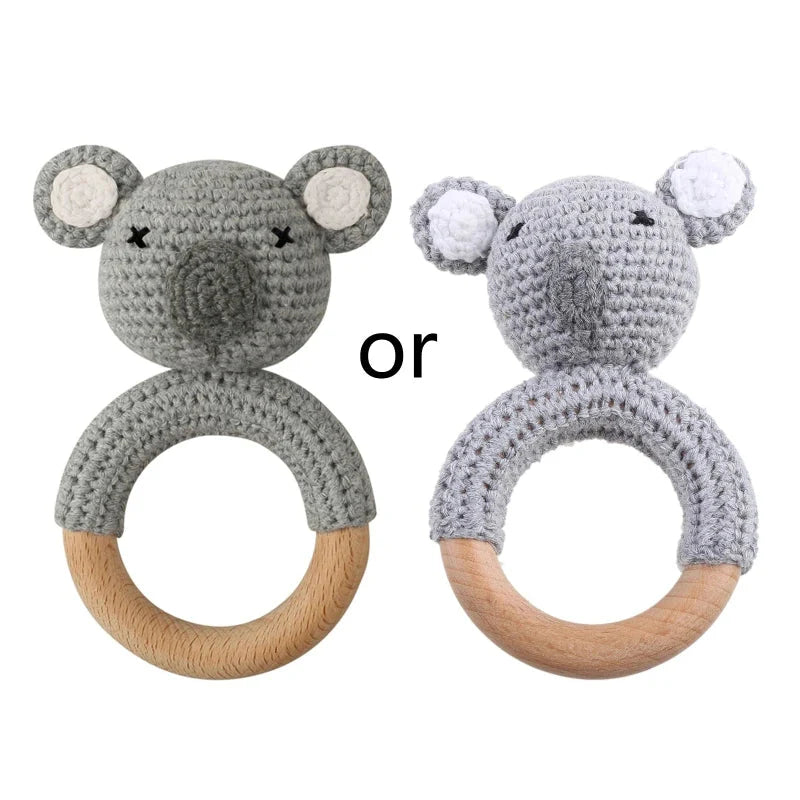 BPA Free Baby Wooden Teether Crochet Rattle Toy for Newborns