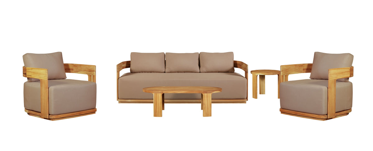 Eclipse Outdoor solid Teak Wood Sofa Set - light brown fabric