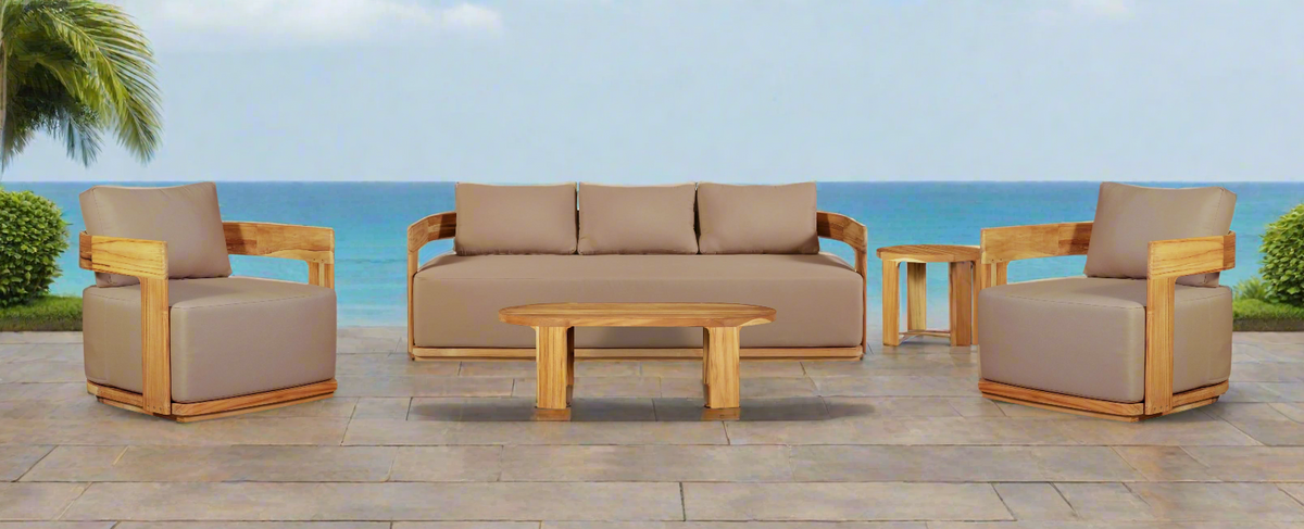 Eclipse Outdoor solid Teak Wood Sofa Set - light brown fabric
