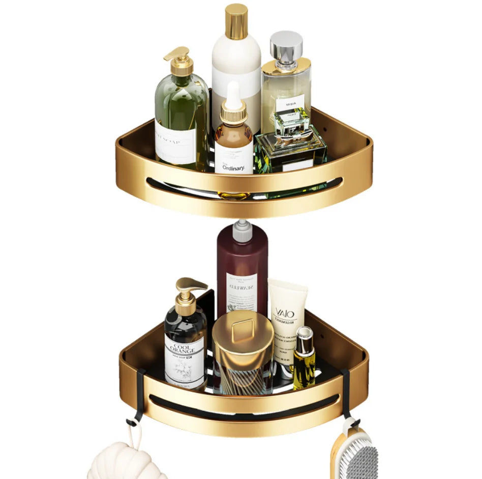 Gold Bathroom Corner Shelf: Wall-Mounted Triangle Storage Rack for Toiletries