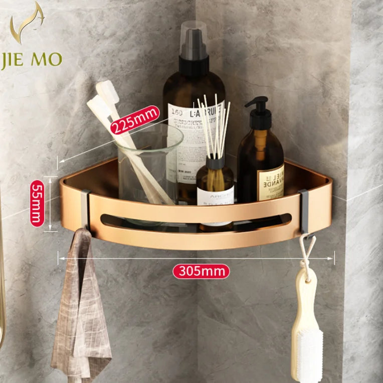 Gold Bathroom Corner Shelf: Wall-Mounted Triangle Storage Rack for Toiletries