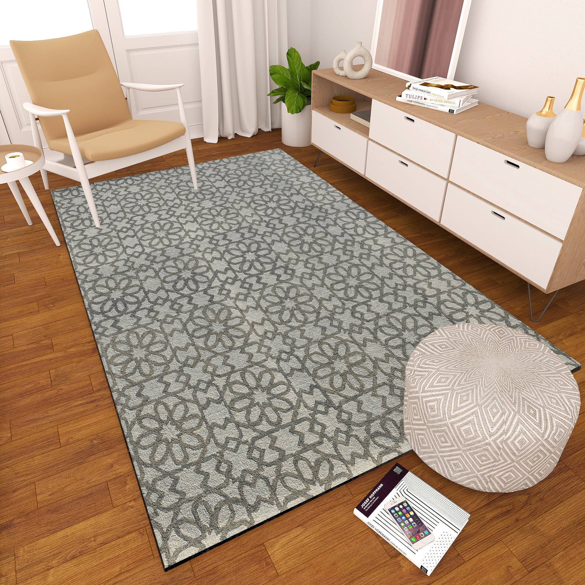 Premium Hand-Tufted Rug Made of 100% Wool - Shiraz Grid - 5x8 Feet