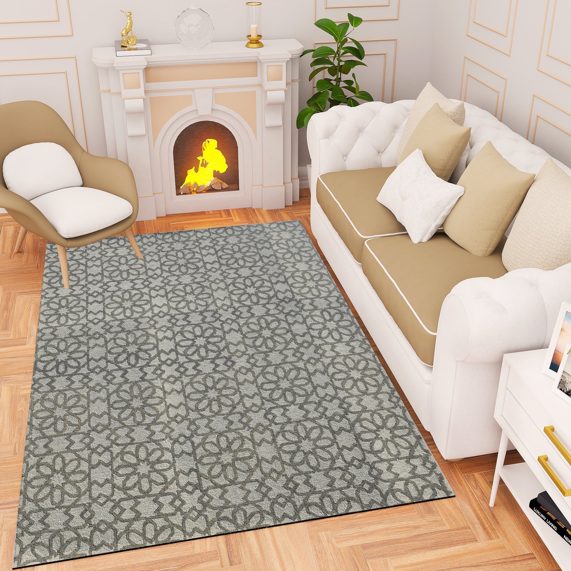 Premium Hand-Tufted Rug Made of 100% Wool - Shiraz Grid - 5x8 Feet