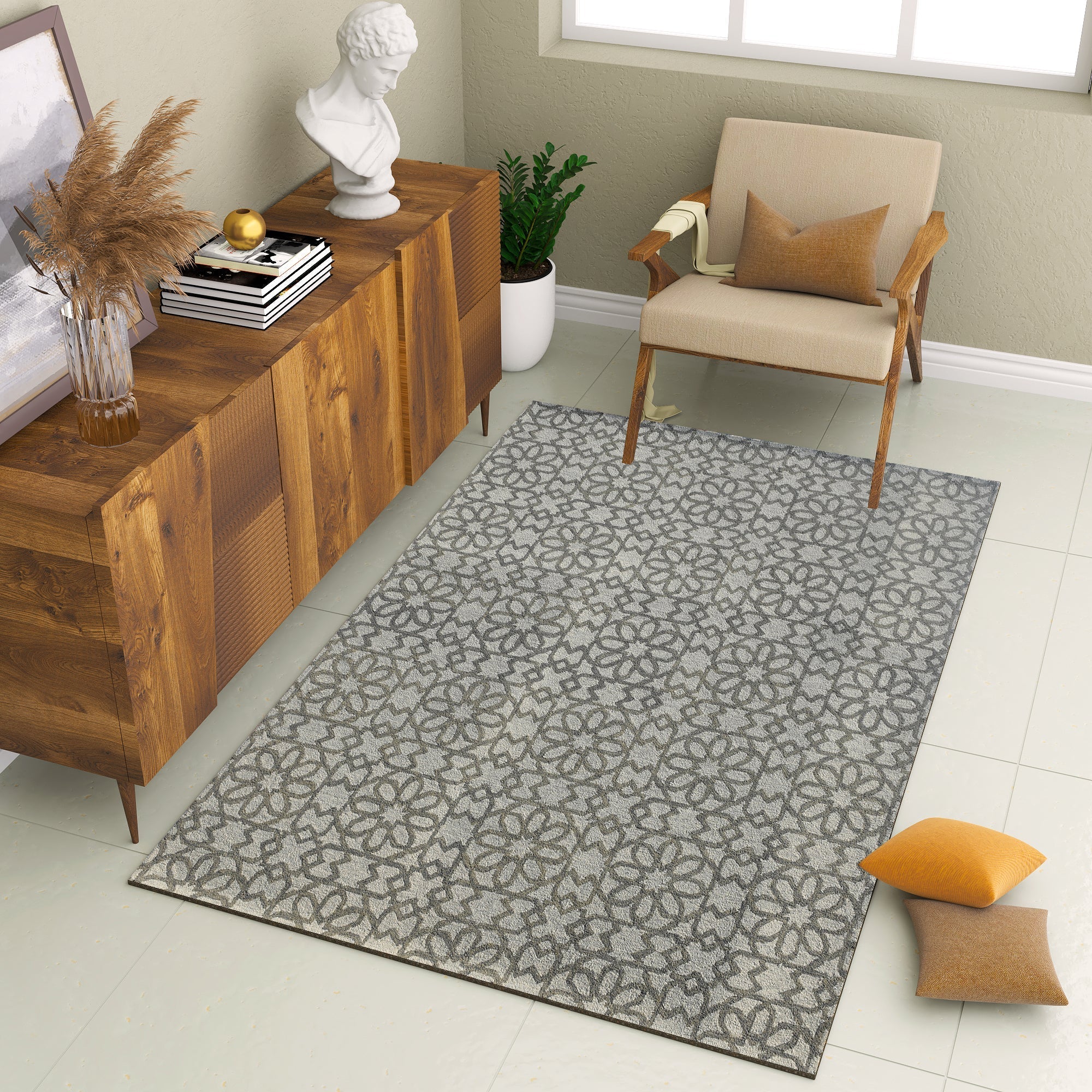 Premium Hand-Tufted Rug Made of 100% Wool - Shiraz Grid - 5x8 Feet