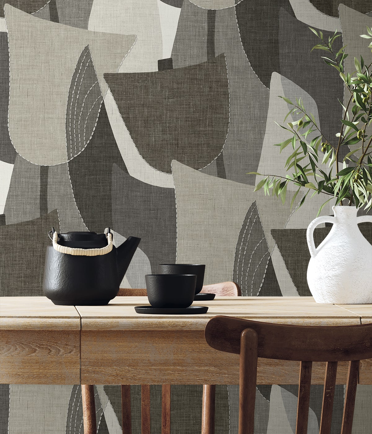 Fibers and Threads Mosley Tulips Geometric Embossed Vinyl Unpasted Wallpaper