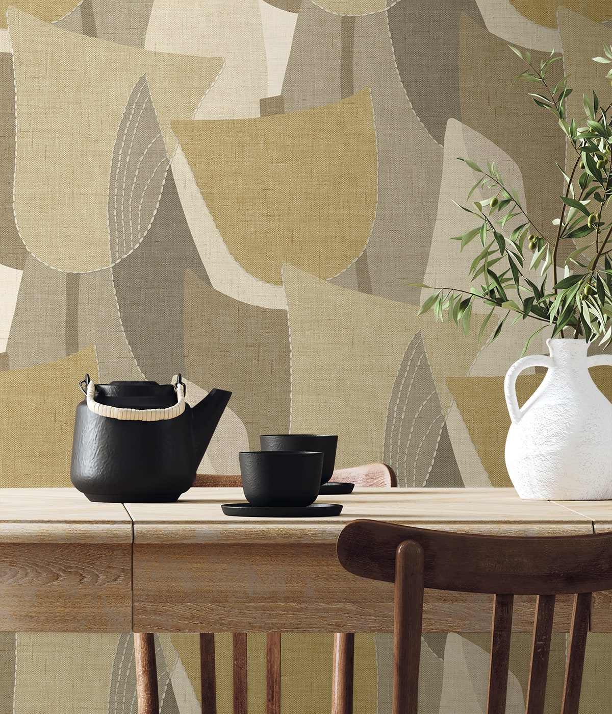 Fibers and Threads Mosley Tulips Geometric Embossed Vinyl Unpasted Wallpaper