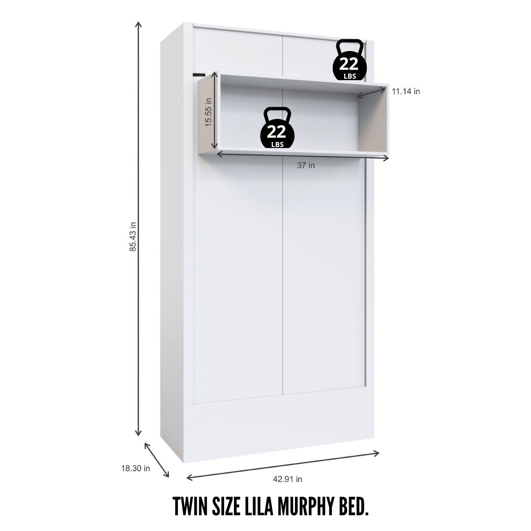 Easy-Lift Twin Murphy Wall Bed in Natural Brown Wood Grain with Shelf