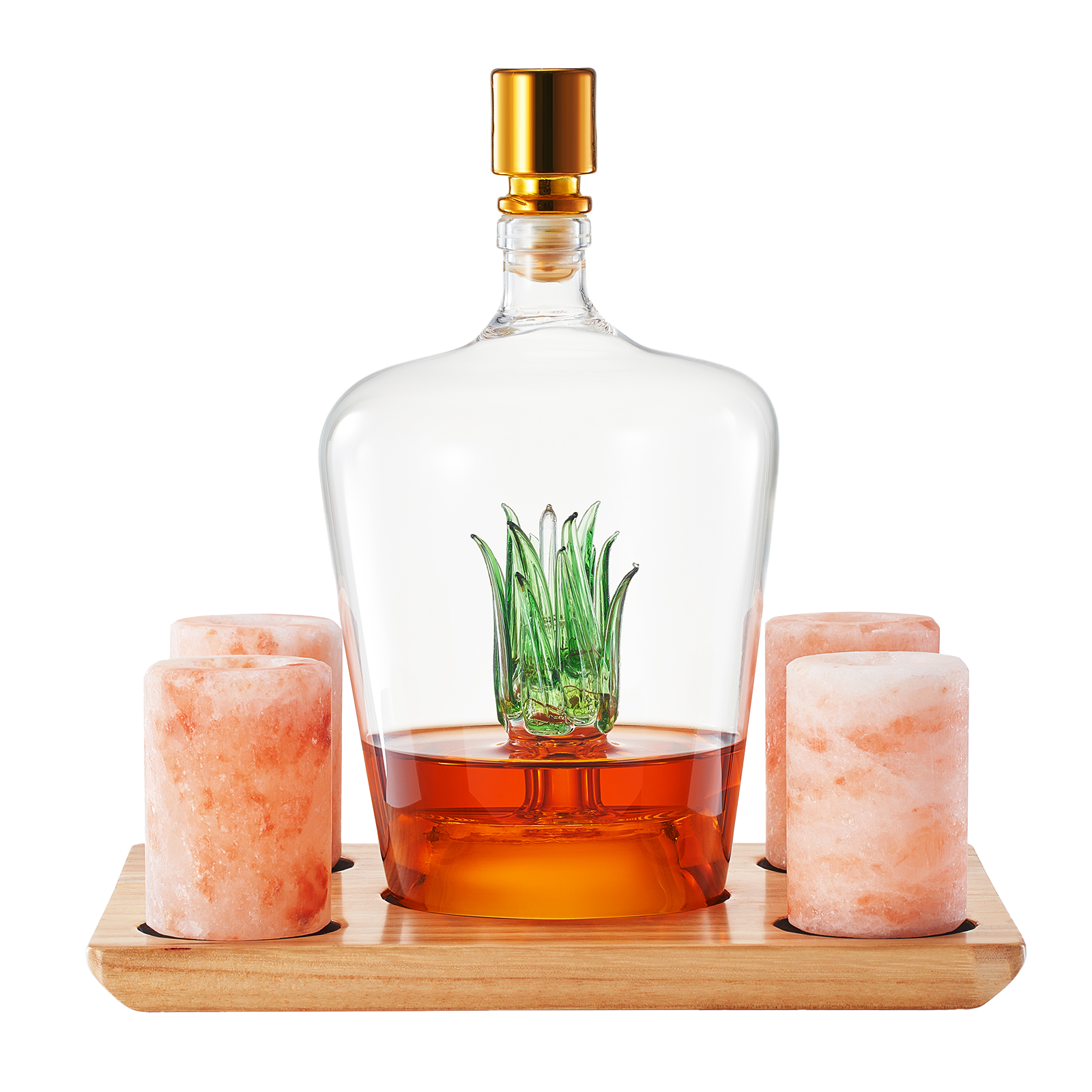 Tequila Decanter With Four Pink Himalayan Salt Shot Glasses Set Perfect For Tequila Agave Liquor Lov