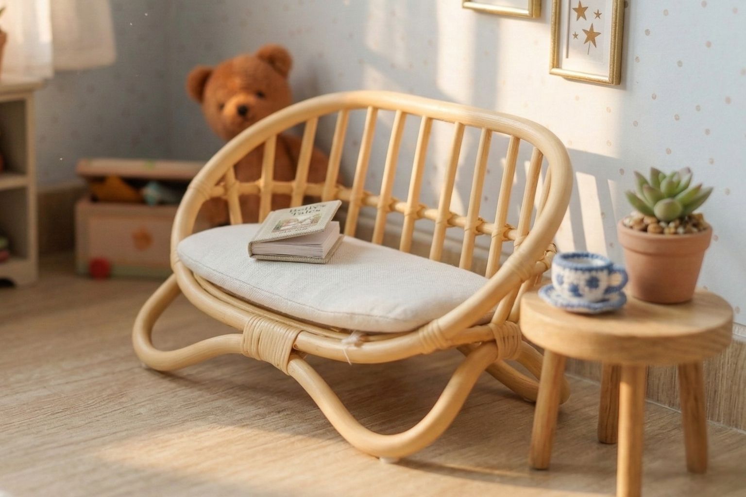 The "Petite Reverie" Miniature Rattan Doll Couch