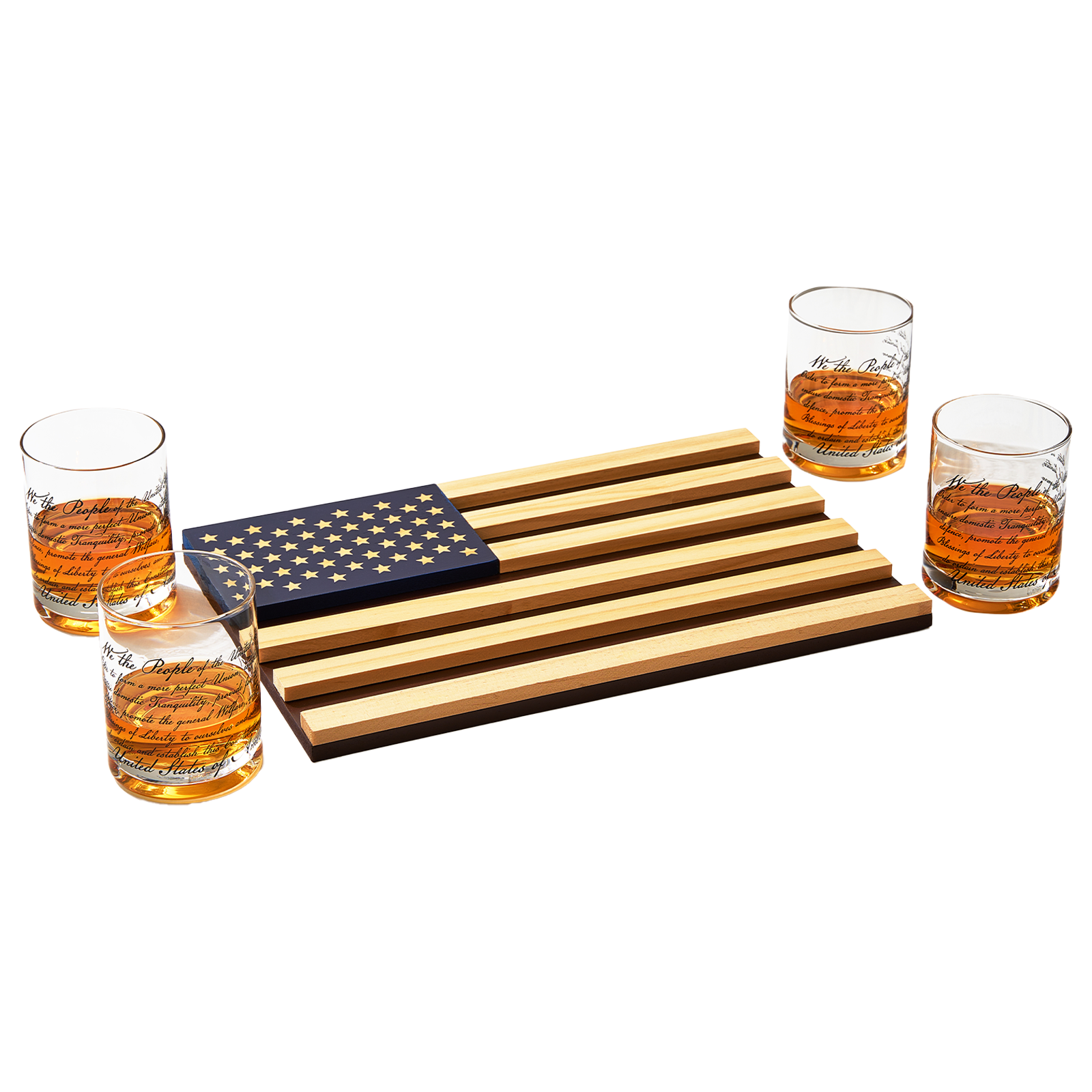 We The People American Flag Whiskey Glasses Political Rights Glassware Set Of 4 Hand Blown Old Fashi